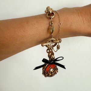 Vintage Betsey Johnson Love Charm Gold Toggle Bracelet